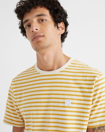 T-shirt rayé jaune moutarde en coton bio, Thinking Mu, photo 2
