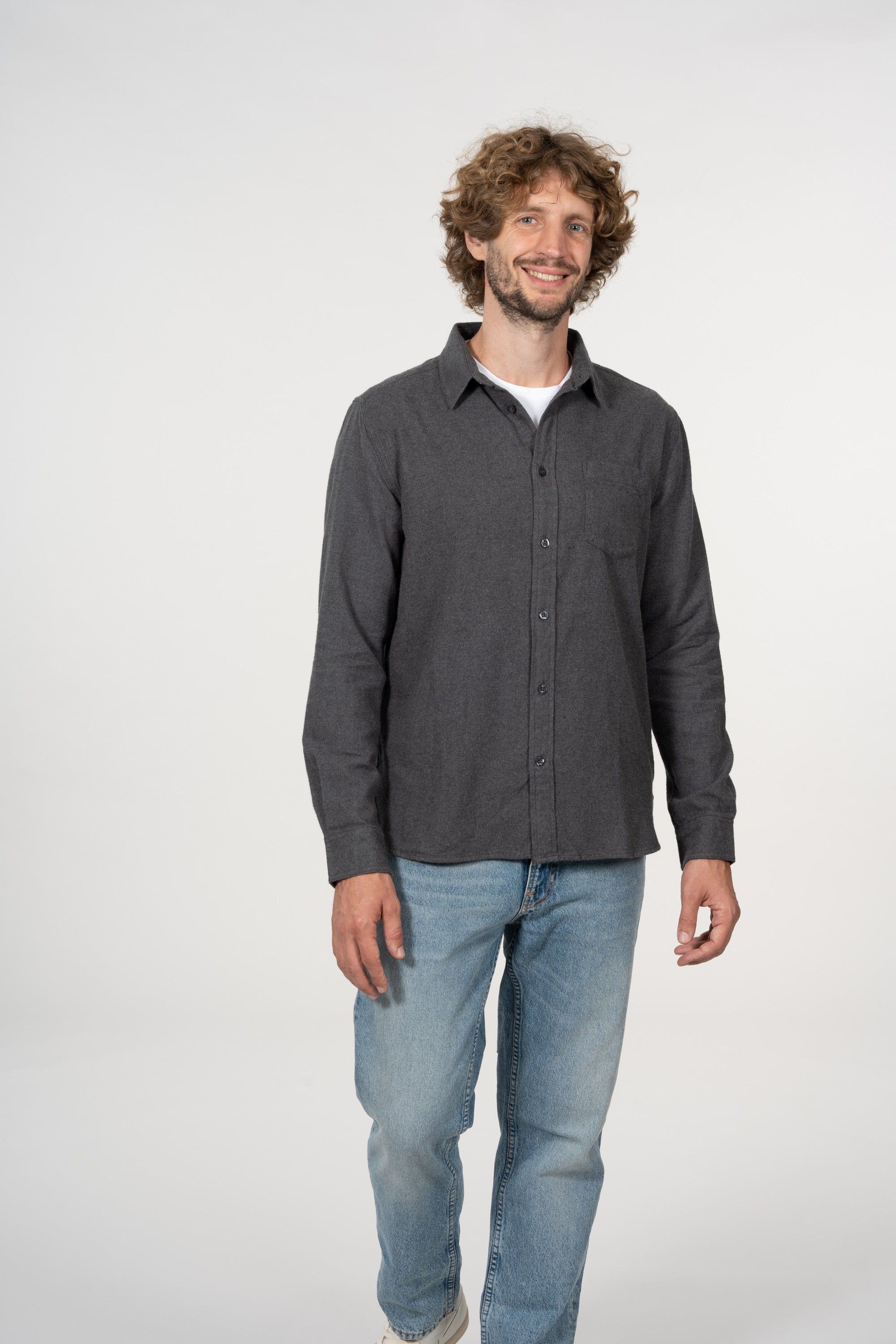 Chemise grise en flanelle de coton bio - larch dark grey melange, Knowledge Cotton Apparel, photo 1