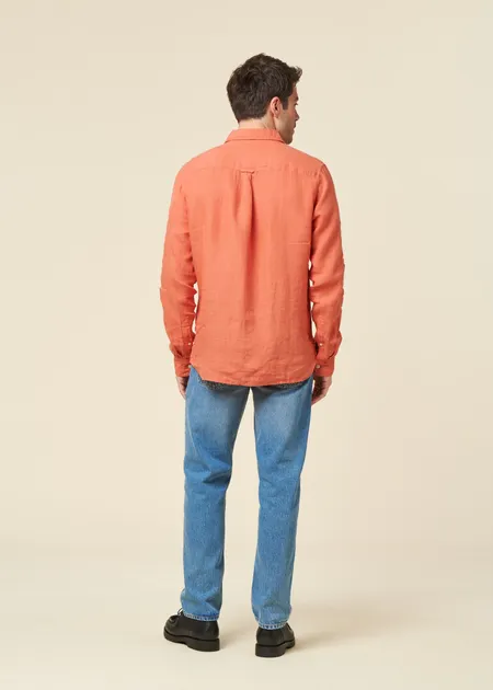 Chemise en lin biologique | rouge "regular linen shirt langoustino", Knowledge Cotton Apparel, photo 3