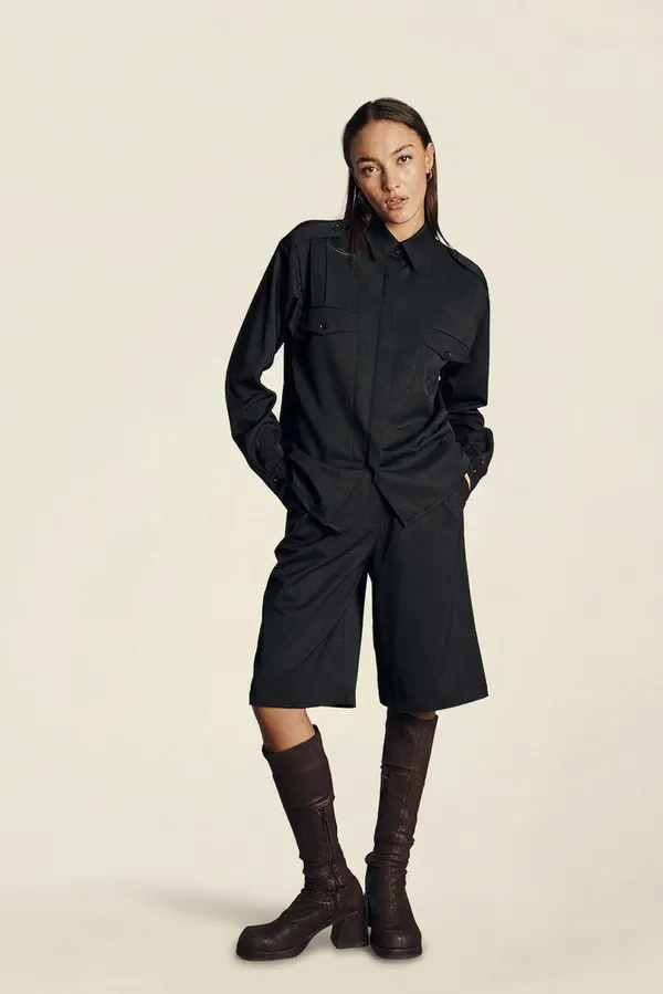 Chemise en matière upcyclée | noir "chemise officier alya - noir", Nitah