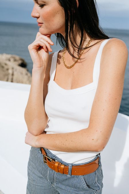 Débardeur côtelé en coton bio | blanc "rib strap top star white" - Knowledge Cotton Apparel