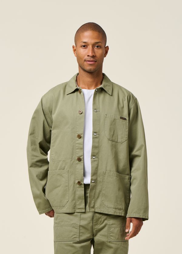 Veste légère en coton bio | vert "buddy chore jacket herringbone - pale green", Nudie Jeans