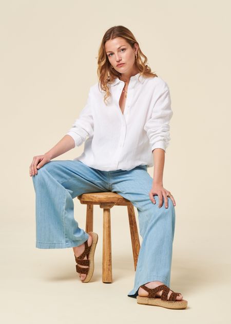 Chemise en lin biologique | blanc "loose linen long sleeved shirt bright white"