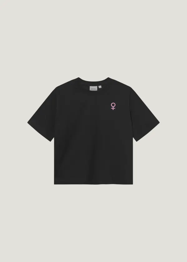 T-shirt brodé en coton bio | noir "t-shirt vadstena femme leaf emb black - black", Dedicated