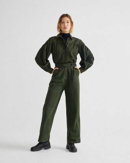 Combinaison manches longues kaki en coton bio - thalia