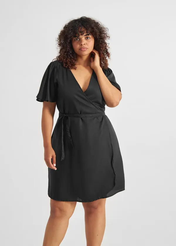 Robe portefeuille en tencel | noir "wrap dress kungshamn black", Dedicated