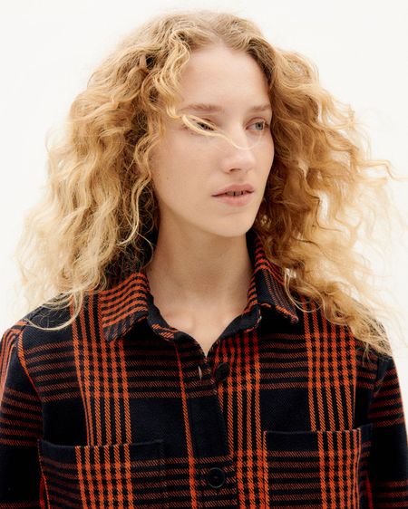 Jacke aus Bio-Baumwolle | Kariert  "thick checks norita overshirt orange", Thinking Mu, Foto 2