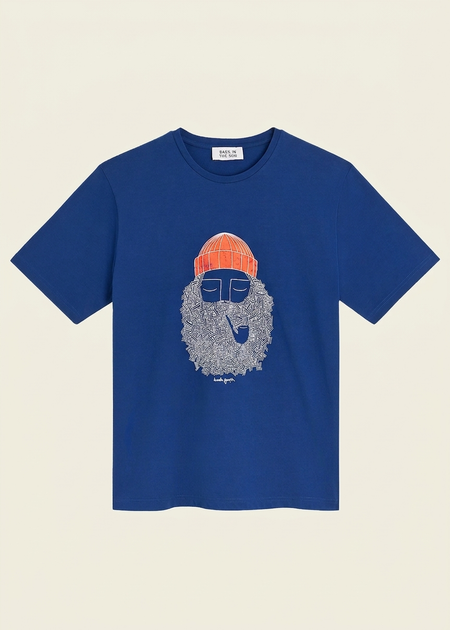 T-shirt imprimé en coton bio | bleu "cobalt smoking pipe tee - cobalt"