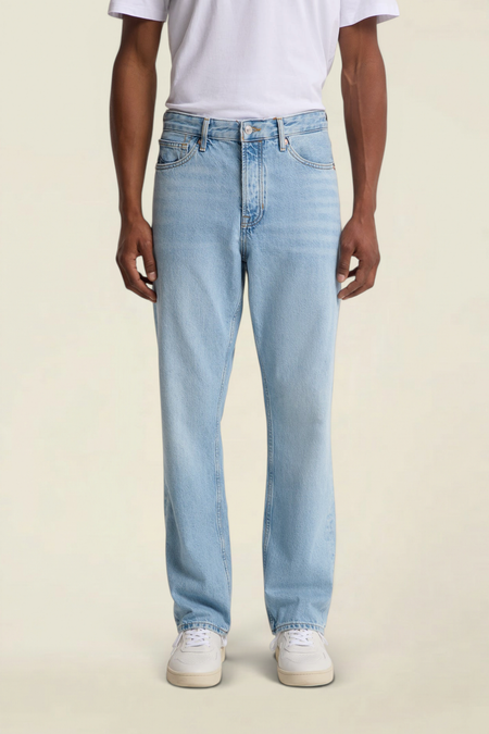 Jean droit large en coton bio | denim clair "roy blue reef light used"