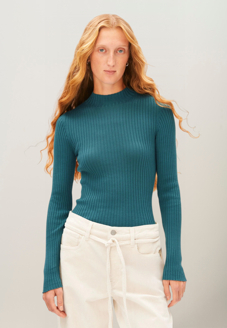 Pull côtelé col montant en coton bio, Armedangels