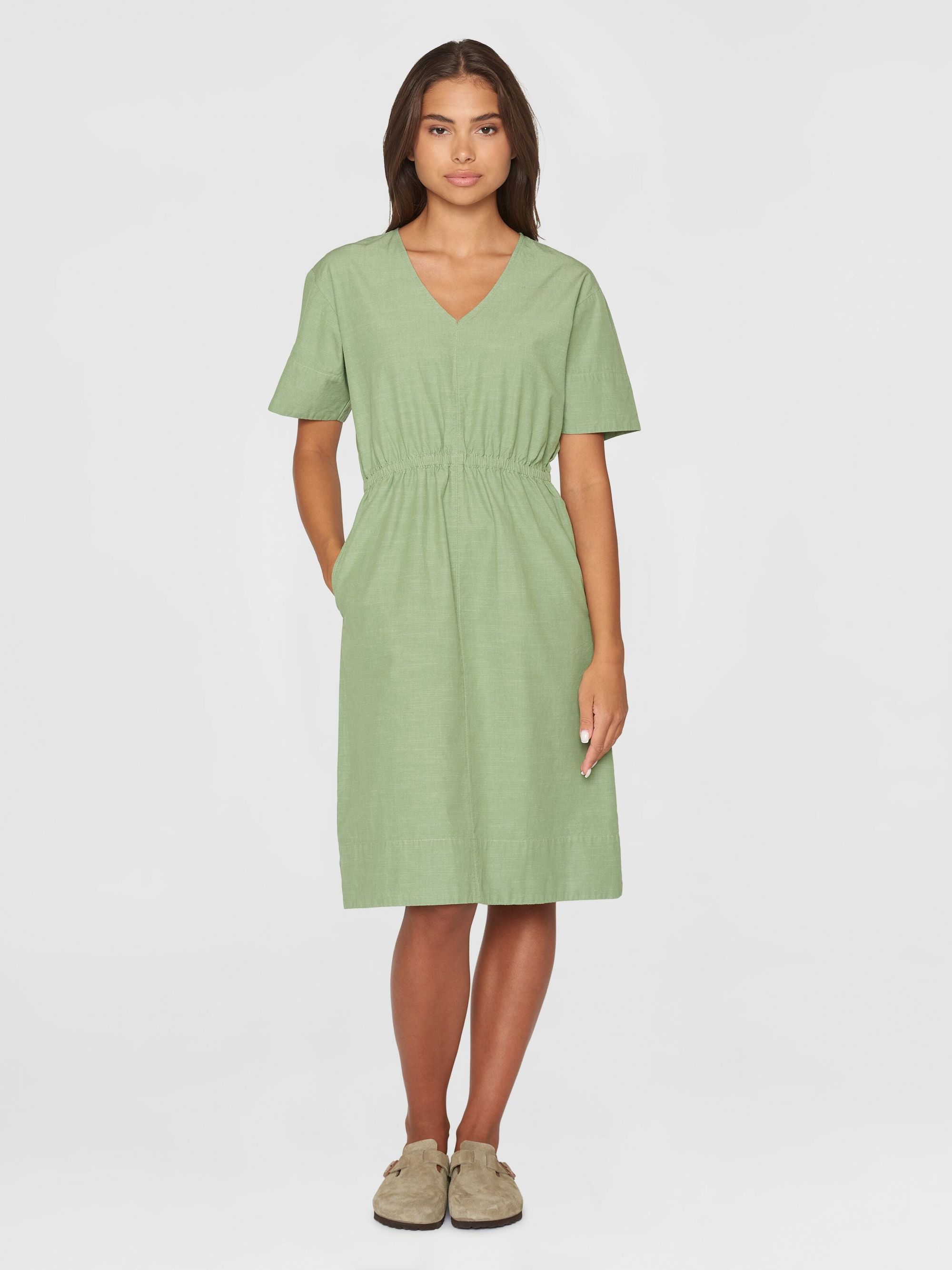 Midikleid aus Bio-Baumwolle | Grün "slub yarn short sleeve midi dress shale green", Knowledge Cotton Apparel, Foto 1