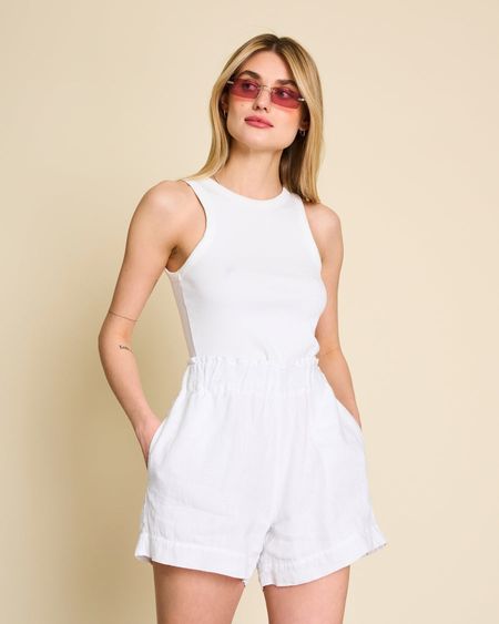 Short blanc en lin - linen shorts tournai white