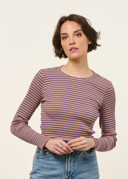 T-shirt manches longues côtelé upcyclé | violet - WeDressFair