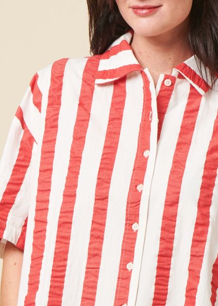 Chemise en coton bio | rayé "red maxi stripes anna blouse - red" - Thinking Mu