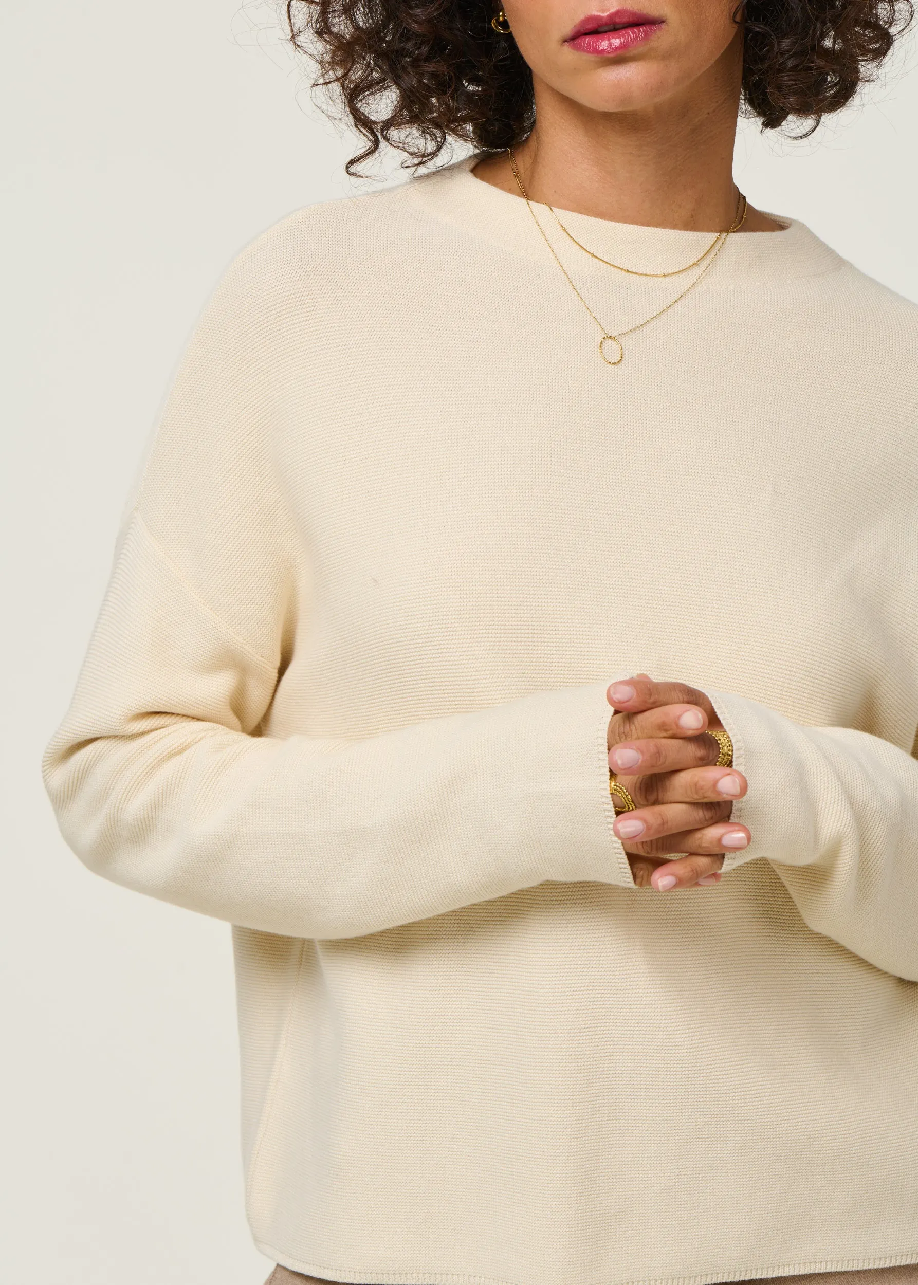 Pull ample en coton bio | beige "merinaa links links oatmilk", Armedangels, photo 2