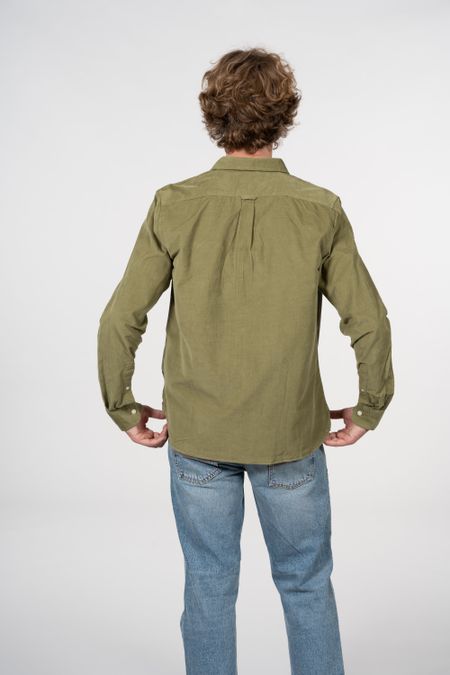 Chemise en velours fin verte en coton bio - elder capulet olive, Knowledge Cotton Apparel, photo 5