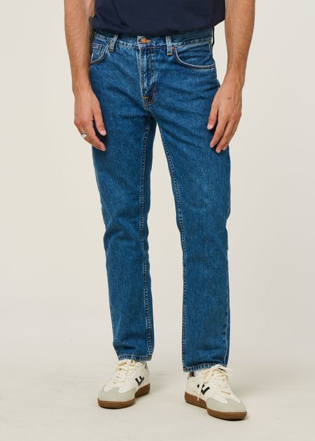 Jean droit en coton biologique | bleu "gritty jackson morning mist - mid blue wash"