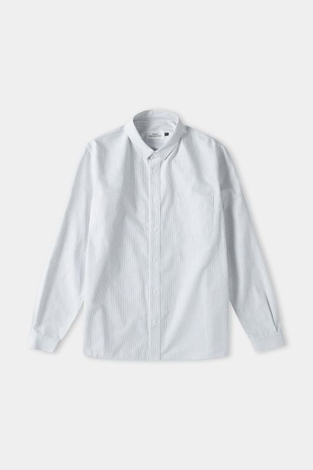 Chemise droite en coton bio | gris rayé "simon shirt - eco oxford striped grey", About Companions, photo 3
