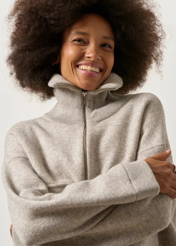 Veste en laine et coton bio | gris "cotton-wool knit jacket - dark honey melange", Armedangels