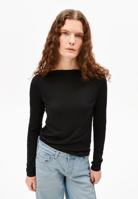 T-shirt manches longues col bateau en tencel | noir "boat neck longsleeve - black" - Armedangels