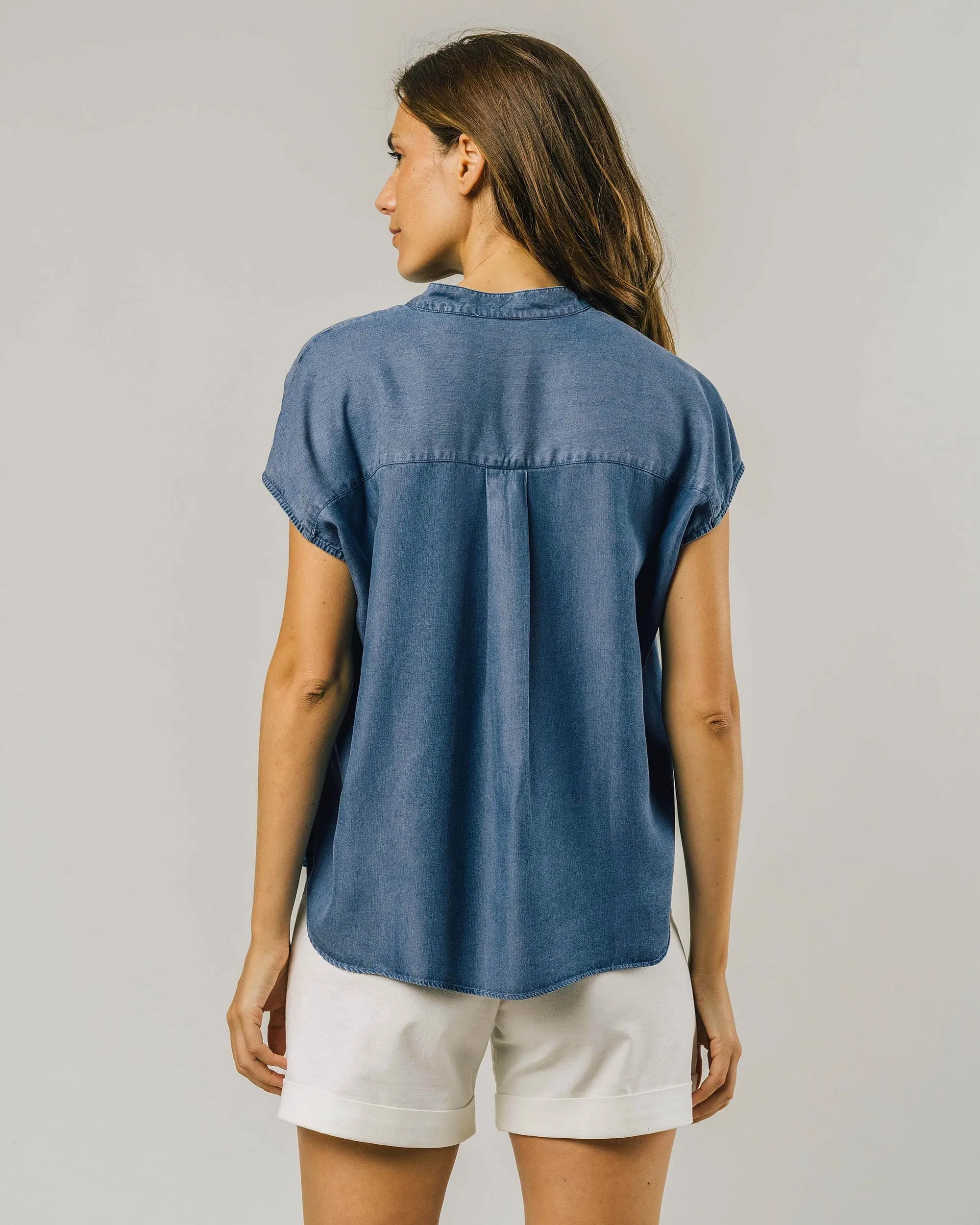 Chemise manches courtes bleu denim en tencel - indigo sleeveless mao shirt denim blue, Brava Fabrics, photo 2