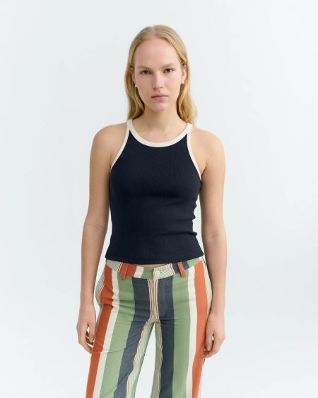 Débardeur en coton bio | marine "navy pannacota contrast harriet top" - Thinking Mu