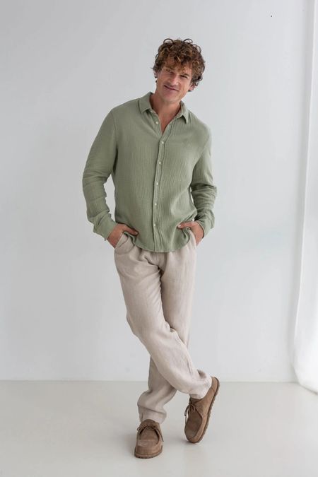Chemise en gaz de coton bio | vert clair "Unyee - light green" - Twothirds