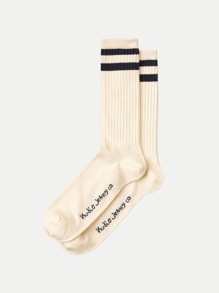 Chaussettes hautes en coton bio | écru et marine "amundsson sport socks offwhite/navy"