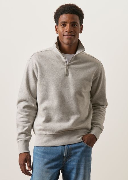 Sweat camionneur col zippé en coton bio | gris chiné - WeDressFair