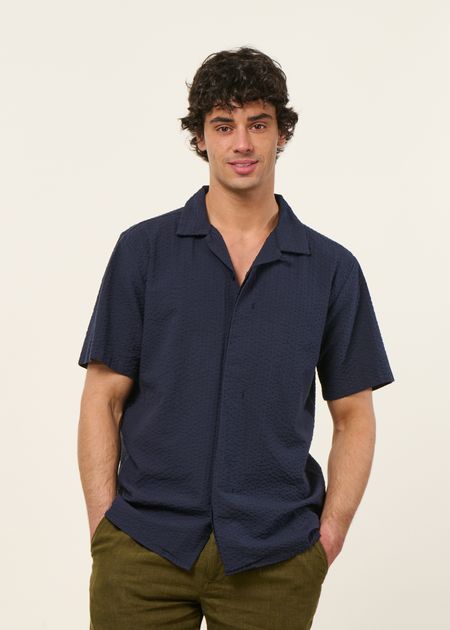 Chemise en coton bio texturé | bleu "relaxed seersucker short sleeve shirt"