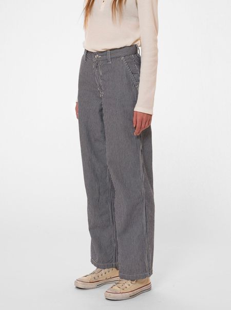 Pantalon ample en coton bio | rayé bleu et blanc "stina hickory striped pants blue/offwhite"