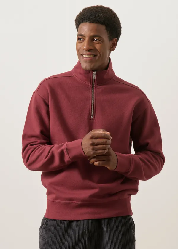 Sweat camionneur col zippé en coton bio | bordeaux, WeDressFair