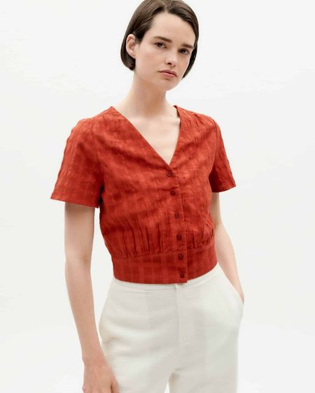 Blouse manche courte en coton bio | orange "orangered cuadrito celina blouse"