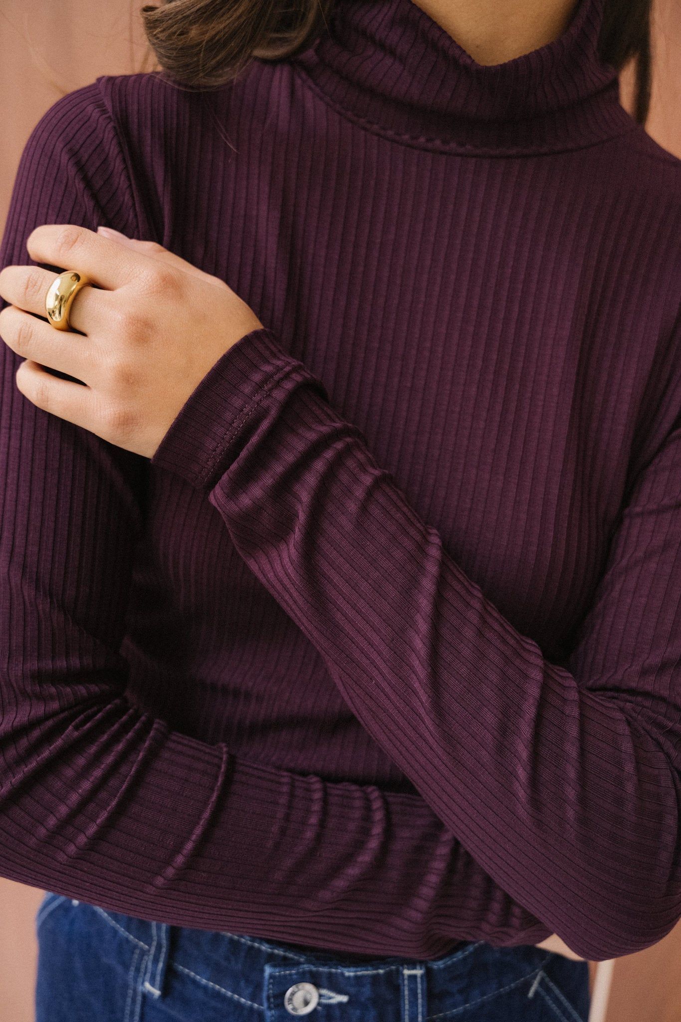 T-shirt manches longues col roulé en tencel | aubergine "mio - cherry lacquer", Jan'n June, photo 2