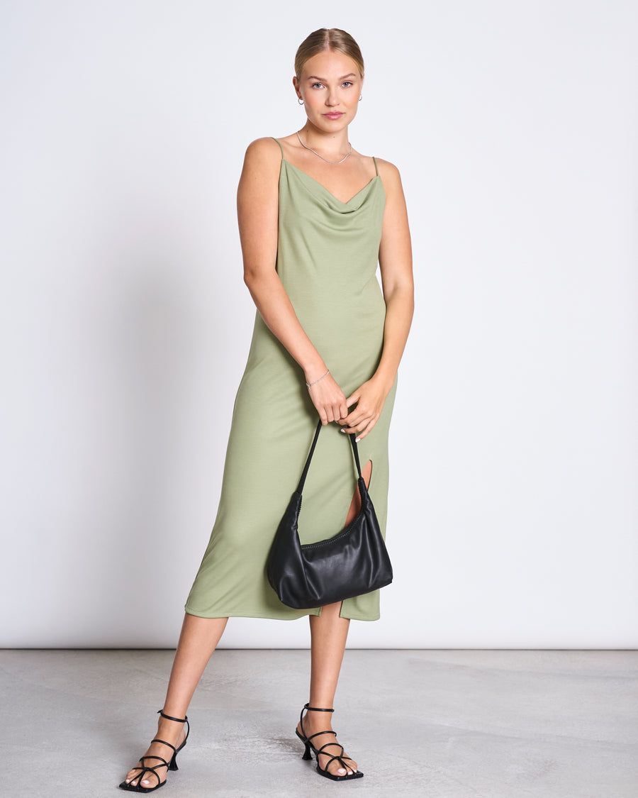 Robe midi à bretelles en tencel | vert 
