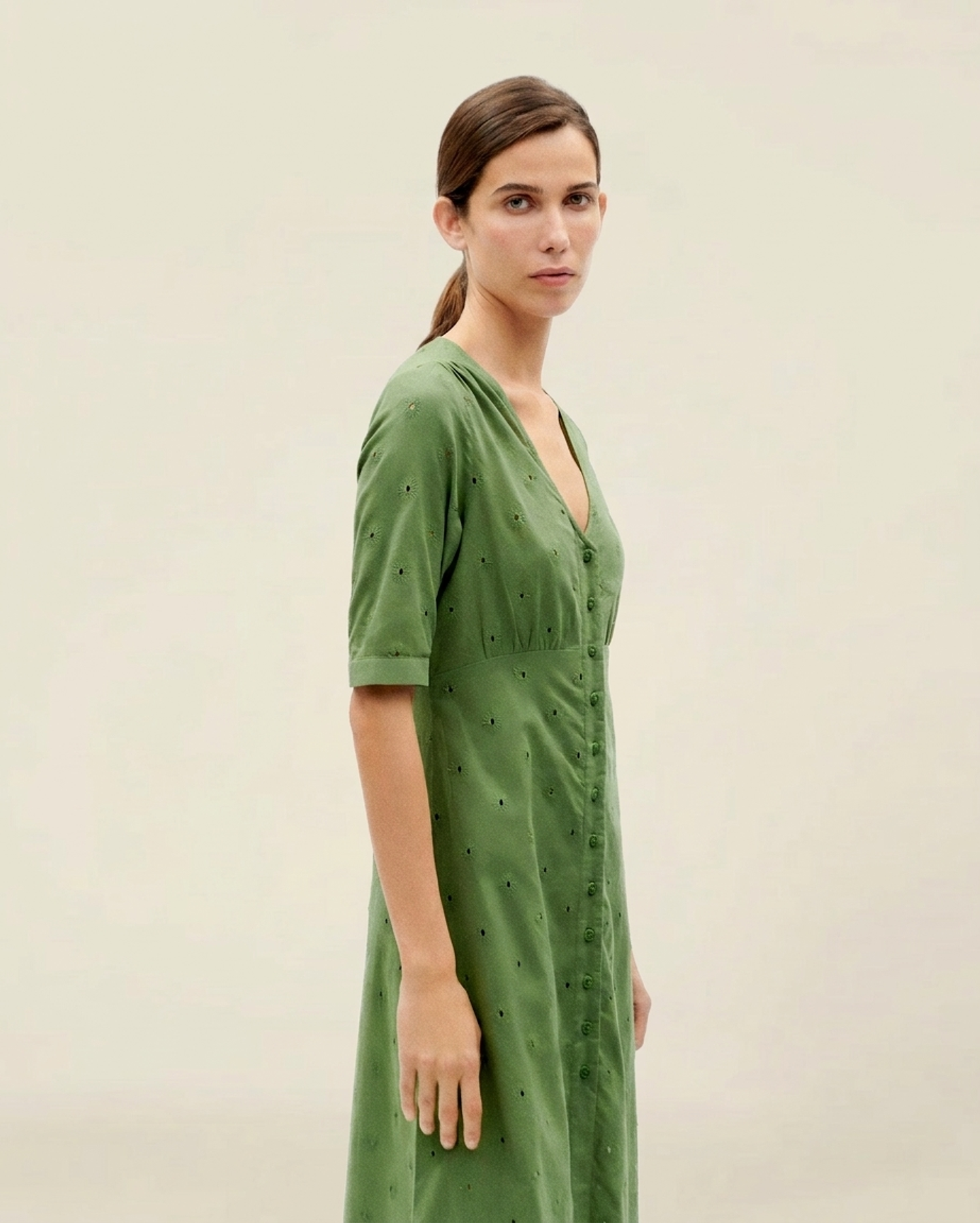 Robe à motifs en coton bio | vert "cactus shiffli camelia dress", Thinking Mu, photo 3