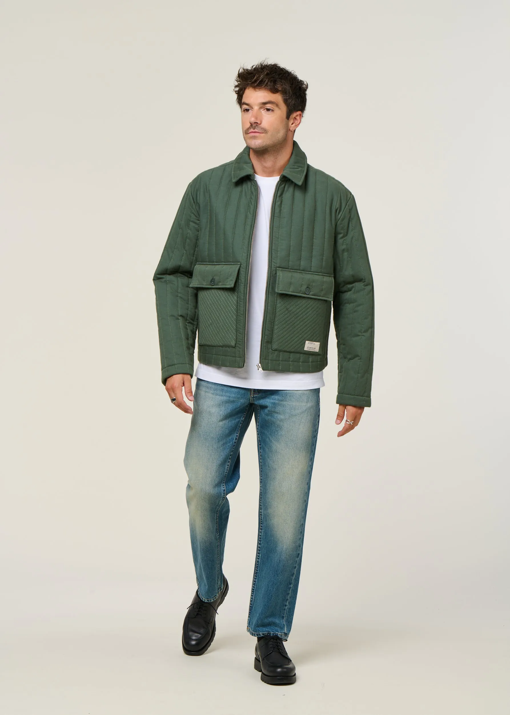 Veste matelassée en coton bio | vert "dark eucaliptus roc jacket - green", Thinking Mu, photo 6