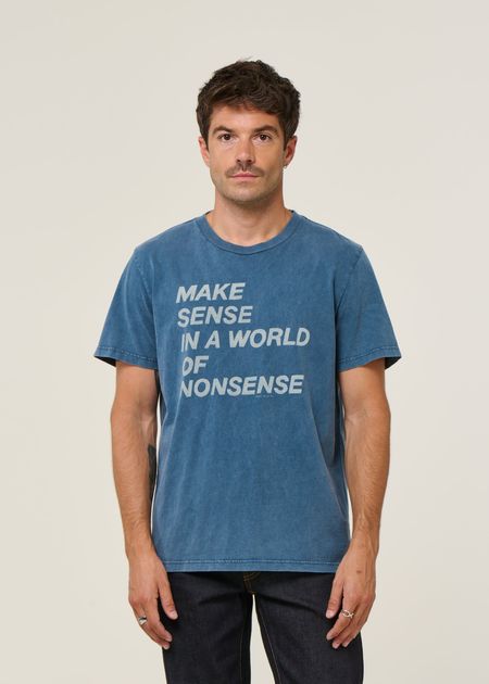 T-shirt imprimé en coton bio | bleu "roy make sense t-shirt blue" - Nudie Jeans
