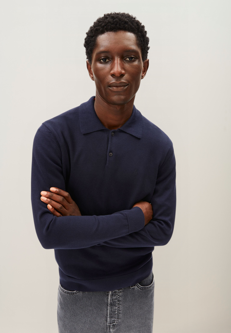 Pull polo en coton bio | marine "Knit longsleeve poloshirt - night sky"