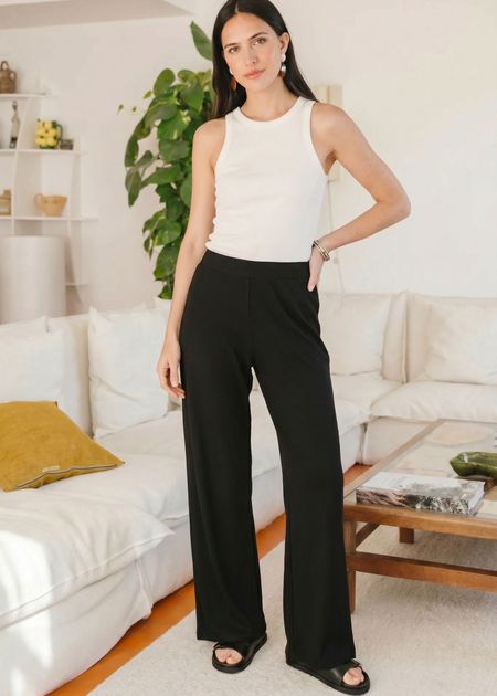 Pantalon fluide en Tencel côtelé taille élastiquée "Tania" | noir