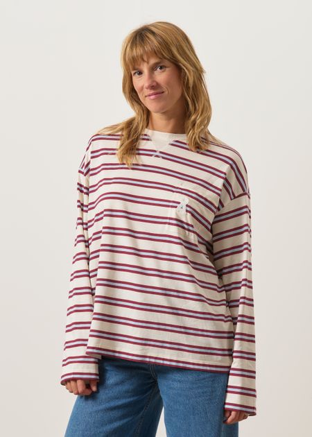 T-shirt oversize en coton bio | rayé "Iconic å fietaa stripe ls | undyed-velvet red-soft blue" - Armedangels
