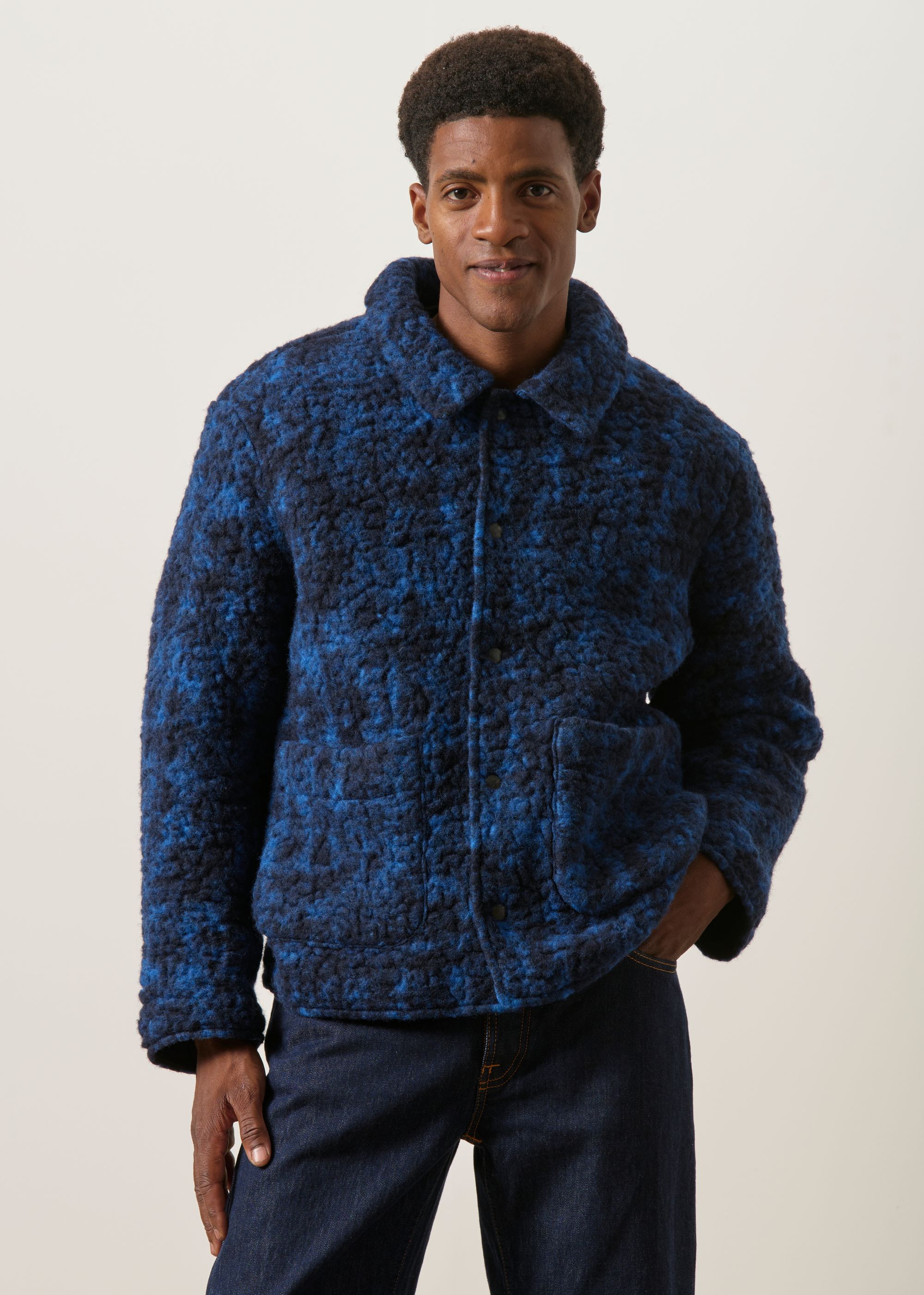 Veste Sherpa en laine et coton bio | bleu "Sherpa jacket - blue marled", Rotholz, photo 1