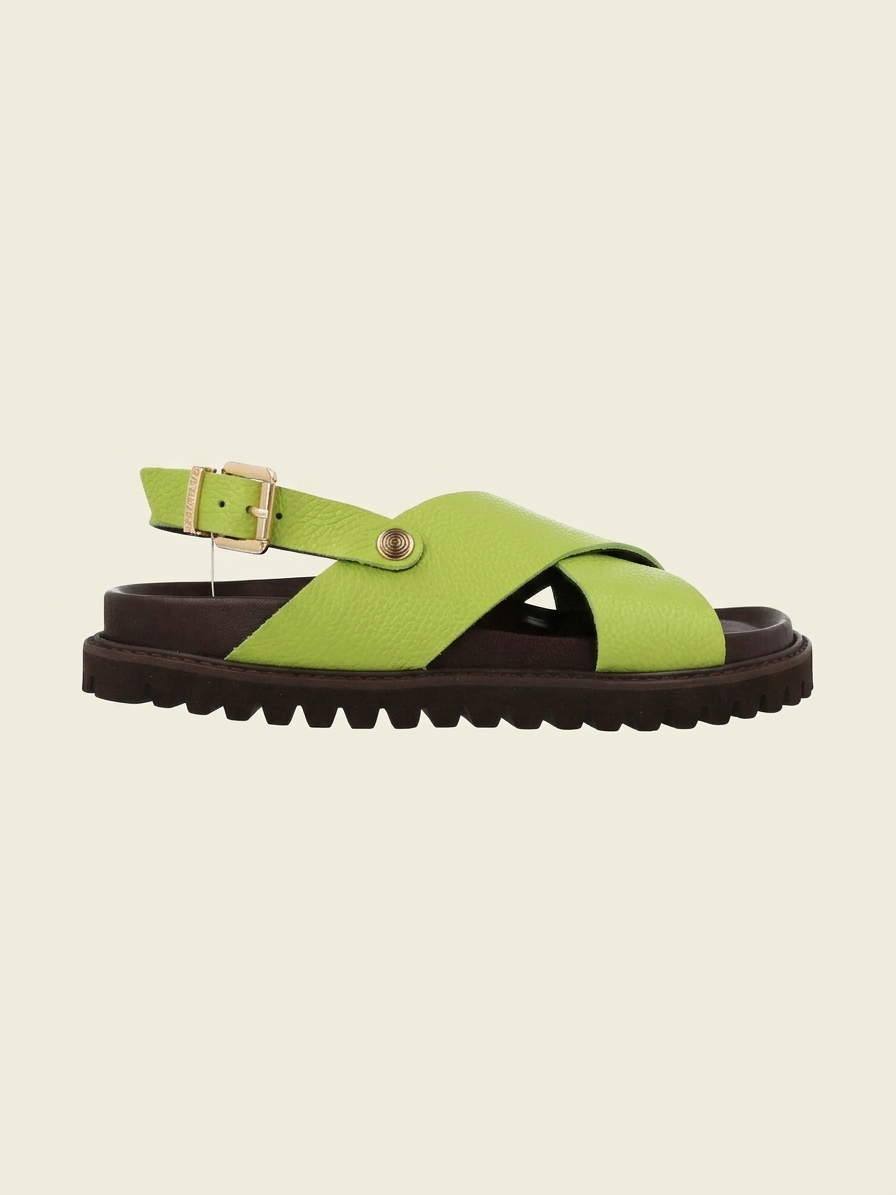 Sandalen aus zertifiziertem Leder | Grün "melen embossed leather lime", Genuins, Foto 1