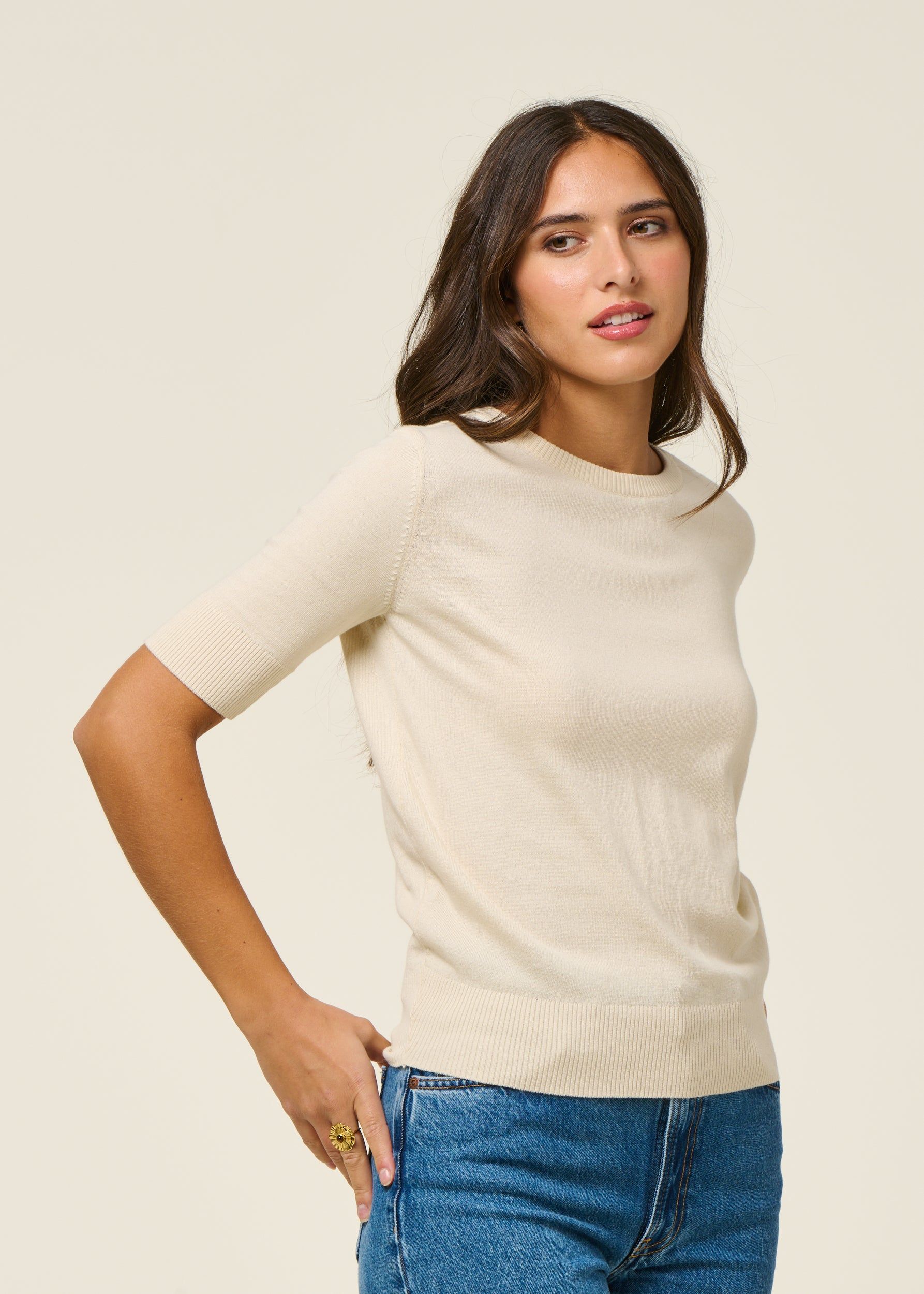 Kurzarmpullover aus Bio-Baumwolle | Ecru "suéter muike - ivory", SKFK, Foto 1