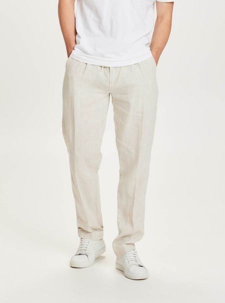 Pantalon ample beige en lin - chuck light feather gray