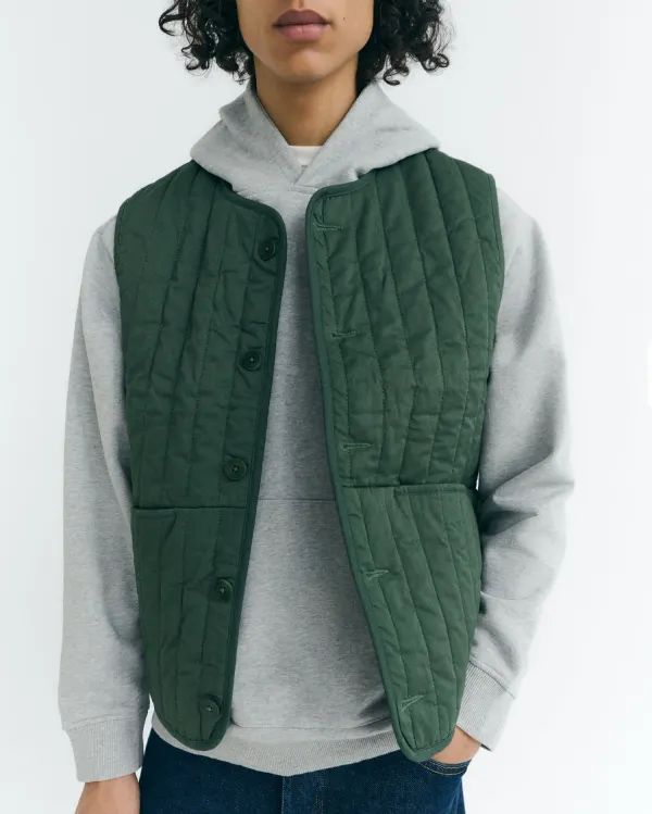 Veste matelassée sans manches en coton bio | vert "dark eucaliptus jon vest", Thinking Mu