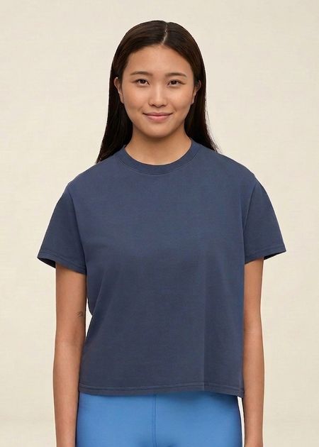 T-shirt en coton bio | bleu "organic boxy crop tee - petrol blue" - Colorful Standard