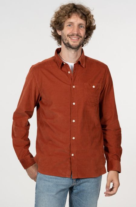 Chemise en velours côtelé orange en coton bio - elder arabian spice