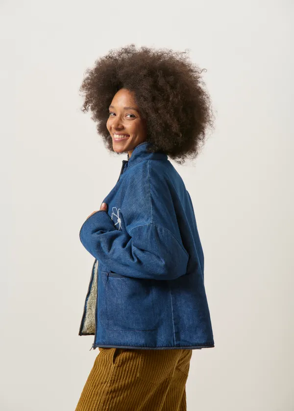 Veste denim en coton bio doublée polaire en matière recyclée | "sarclée", Graine