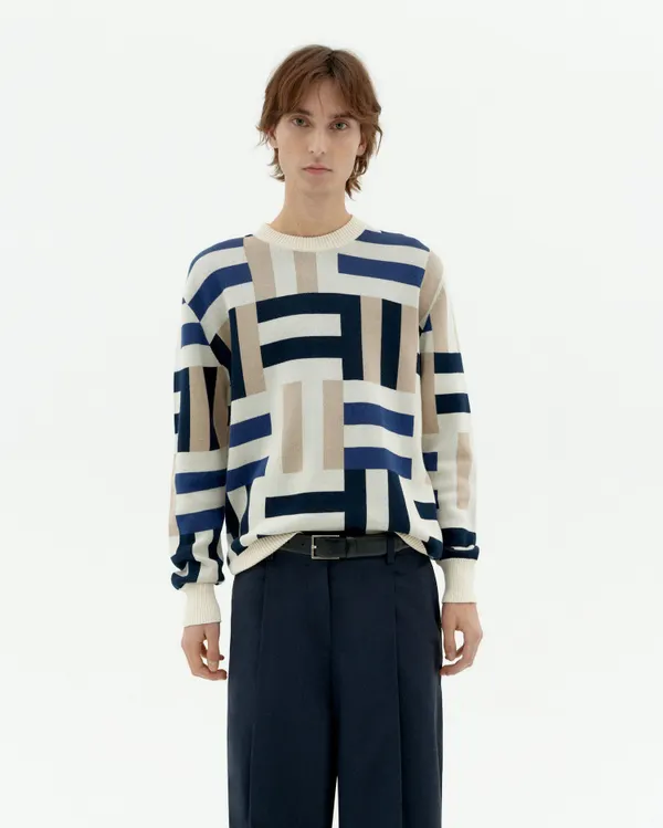 Pull en coton biologique | multicolore "field navy khem knit sweater - multicolor", Thinking Mu